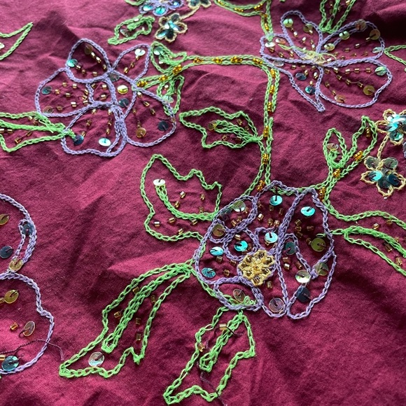 Y2K Red Sequin Embroidered Cotton Skirt Medium Fairy Ethereal Goblincore Boho - Picture 2 of 11